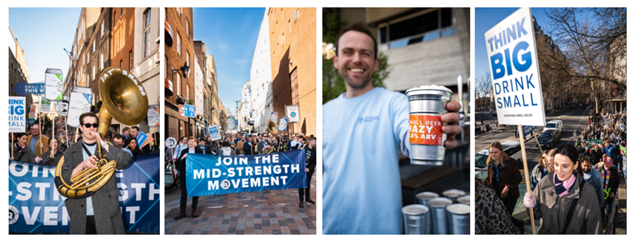 Marching to celebrate mid-strength beer