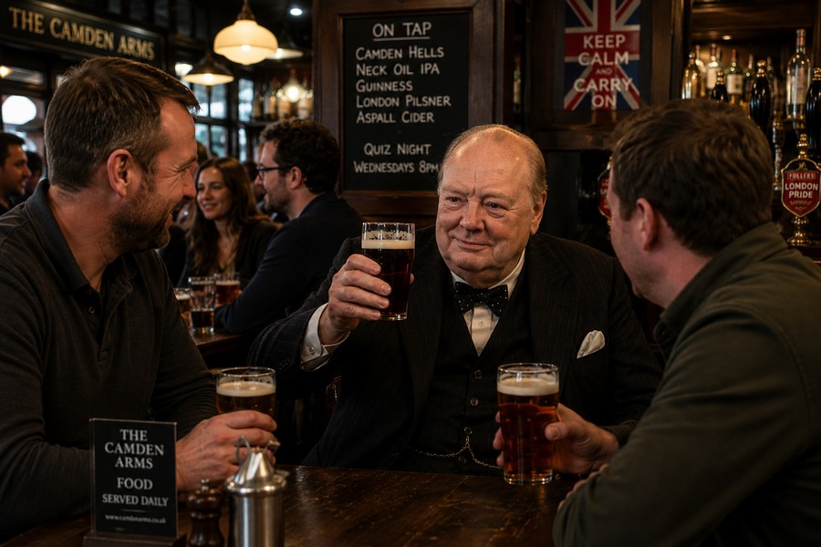 Churchill in pub